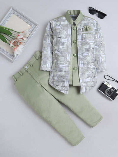 Boys Abstract Geometric Pattern With zari & Sequins Work Sherwani Set