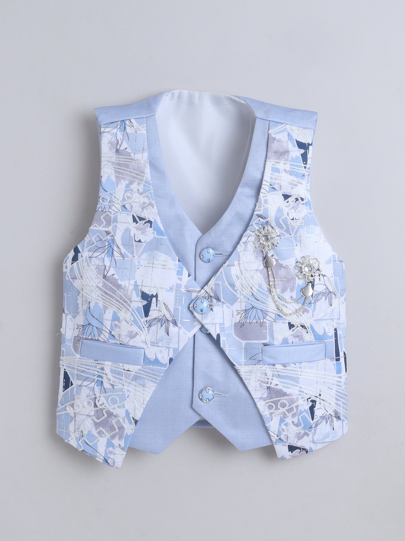 Boys Abstract Print With Embroidery 4 Piece Suit Set