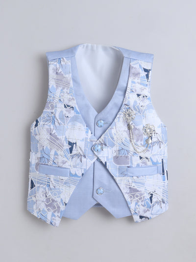 Boys Abstract Print With Embroidery 4 Piece Suit Set