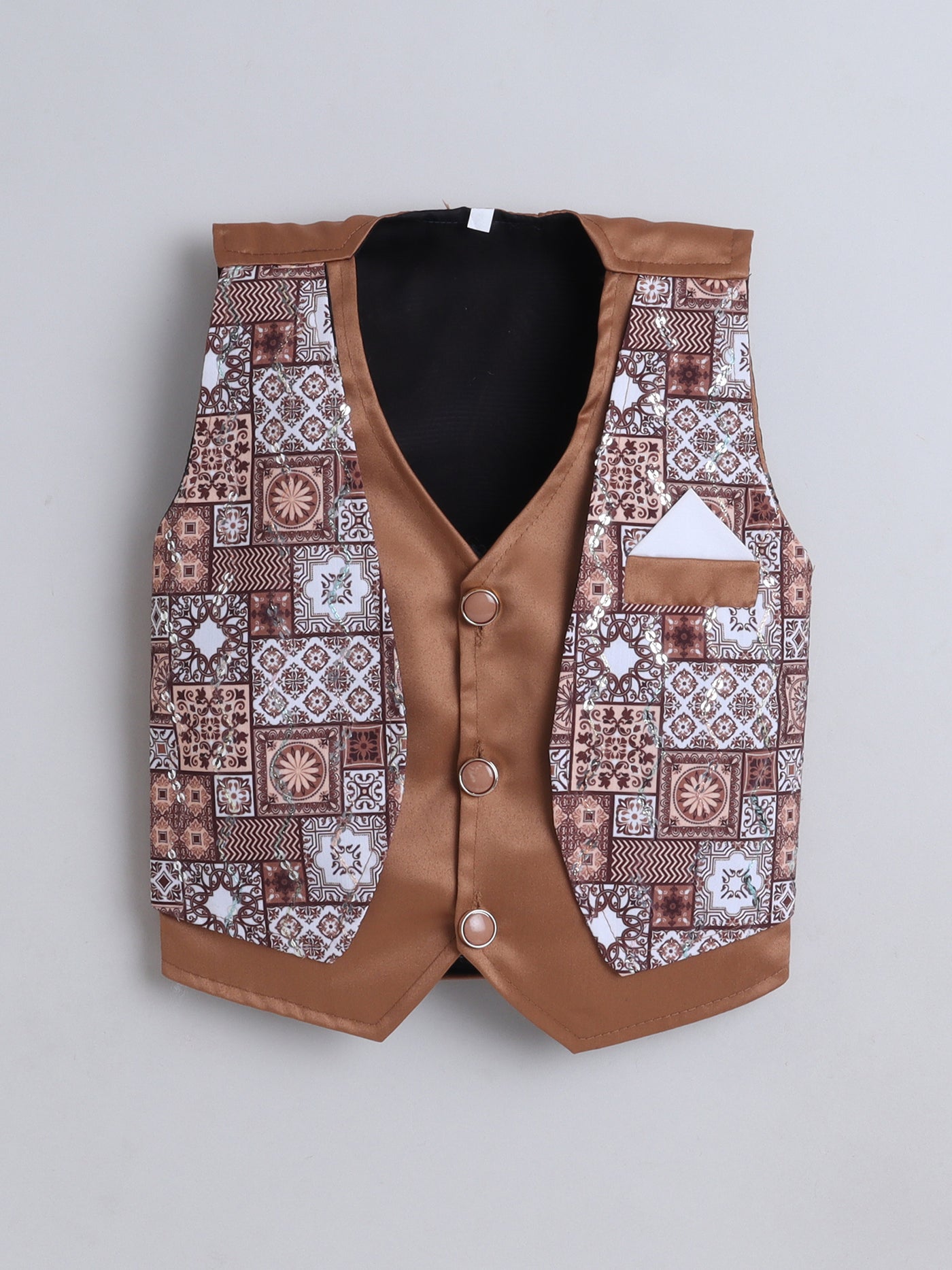 Boys Geometric Print With Sequins Work 4 Piece Suit Set