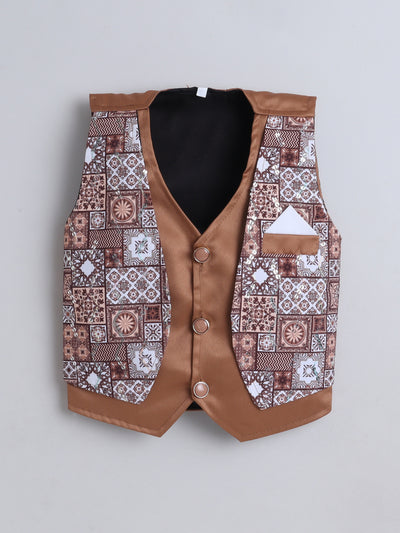 Boys Geometric Print With Sequins Work 4 Piece Suit Set