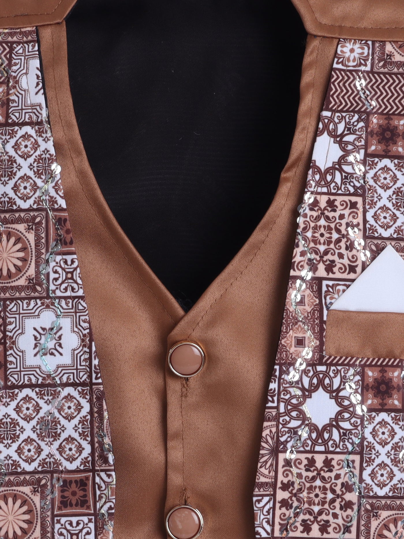 Boys Geometric Print With Sequins Work 4 Piece Suit Set