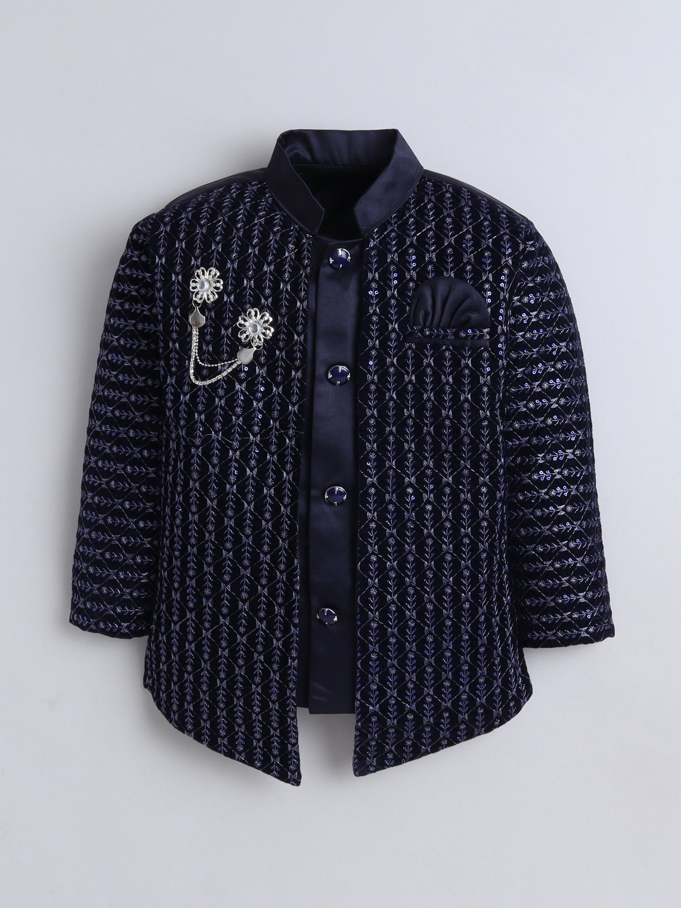 Boys Sequins Embellished Leaf Motifs Sherwani Set