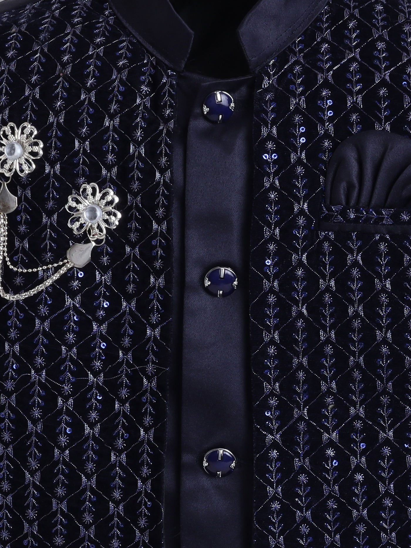 Boys Sequins Embellished Leaf Motifs Sherwani Set