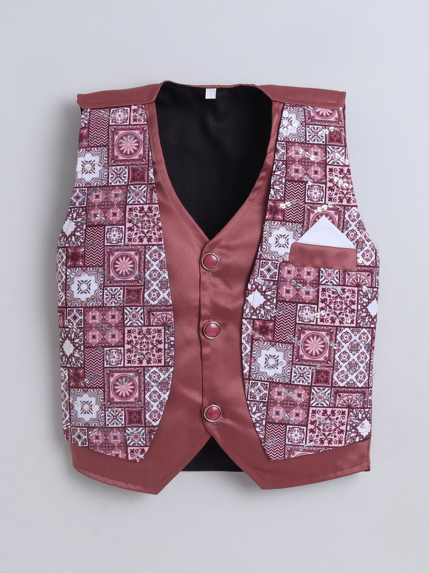 Boys Geometric Print With Sequins Work 4 Piece Suit Set