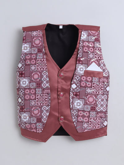 Boys Geometric Print With Sequins Work 4 Piece Suit Set