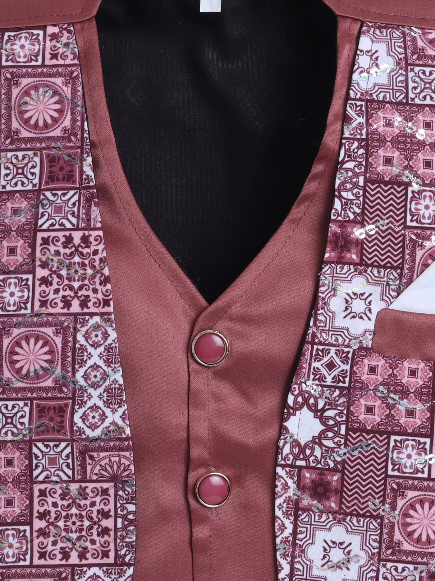 Boys Geometric Print With Sequins Work 4 Piece Suit Set