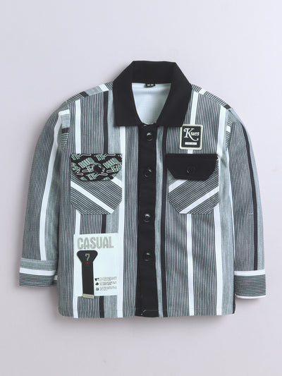 Boys Striped Shirt & Trouser Set With Printed T-shirt