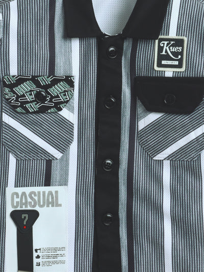 Boys Striped Shirt & Trouser Set With Printed T-shirt