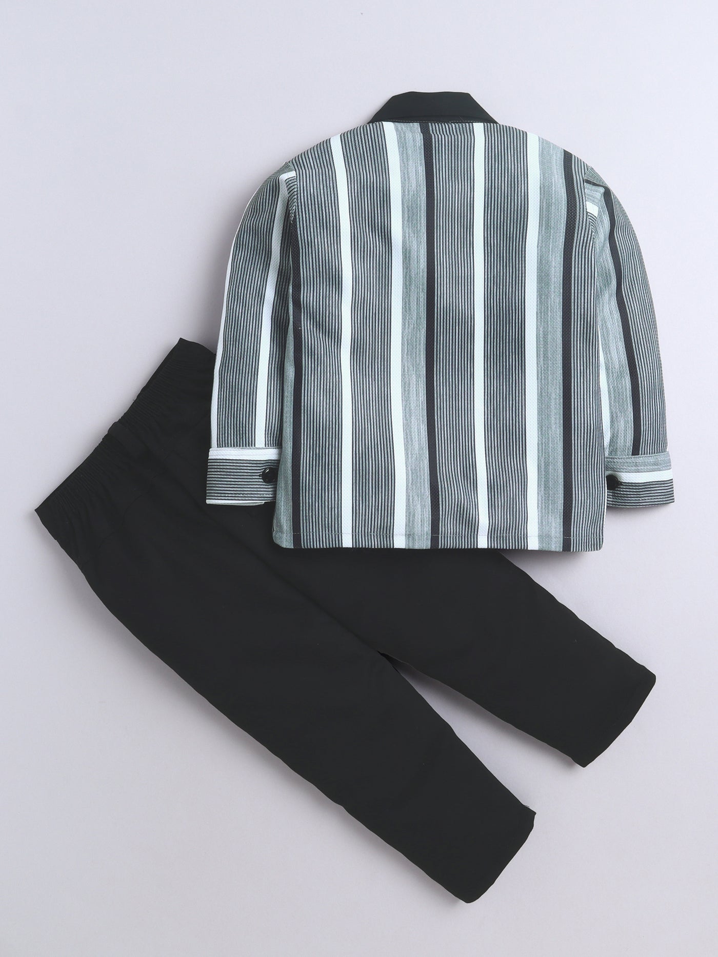 Boys Striped Shirt & Trouser Set With Printed T-shirt