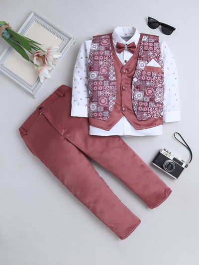 Boys Geometric Print With Sequins Work 4 Piece Suit Set
