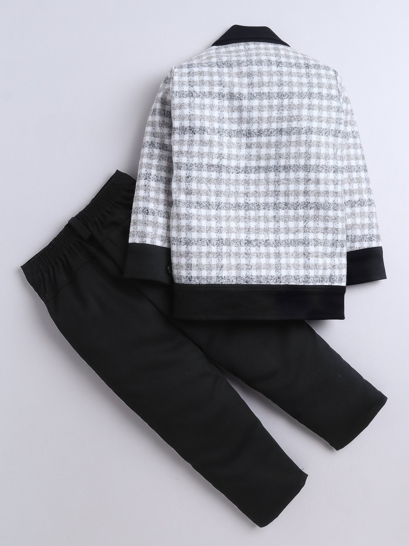 Boys Checked Jacket & Trouser Set With Printed T-shirt