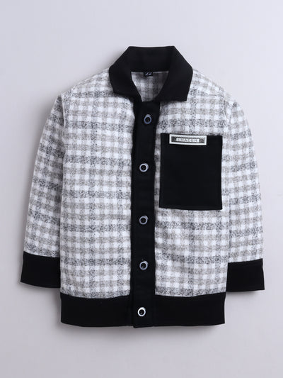 Boys Checked Jacket & Trouser Set With Printed T-shirt