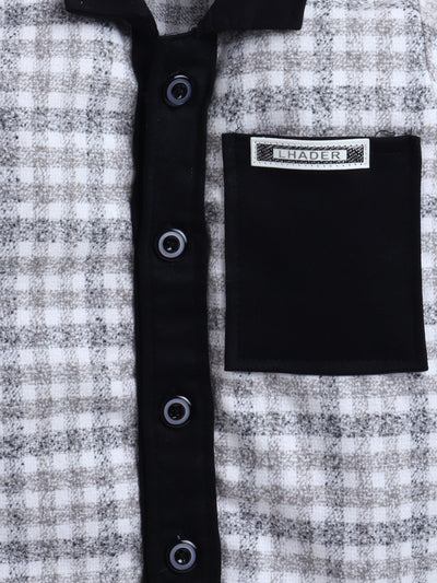 Boys Checked Jacket & Trouser Set With Printed T-shirt