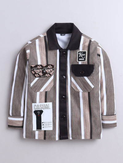 Boys Striped Shirt & Trouser Set With Printed T-shirt