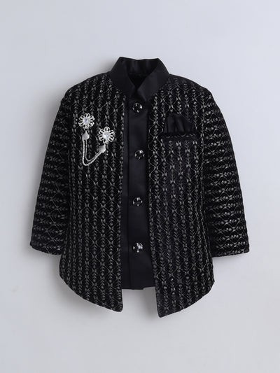 Boys Sequins Embellished Leaf Motifs Sherwani Set