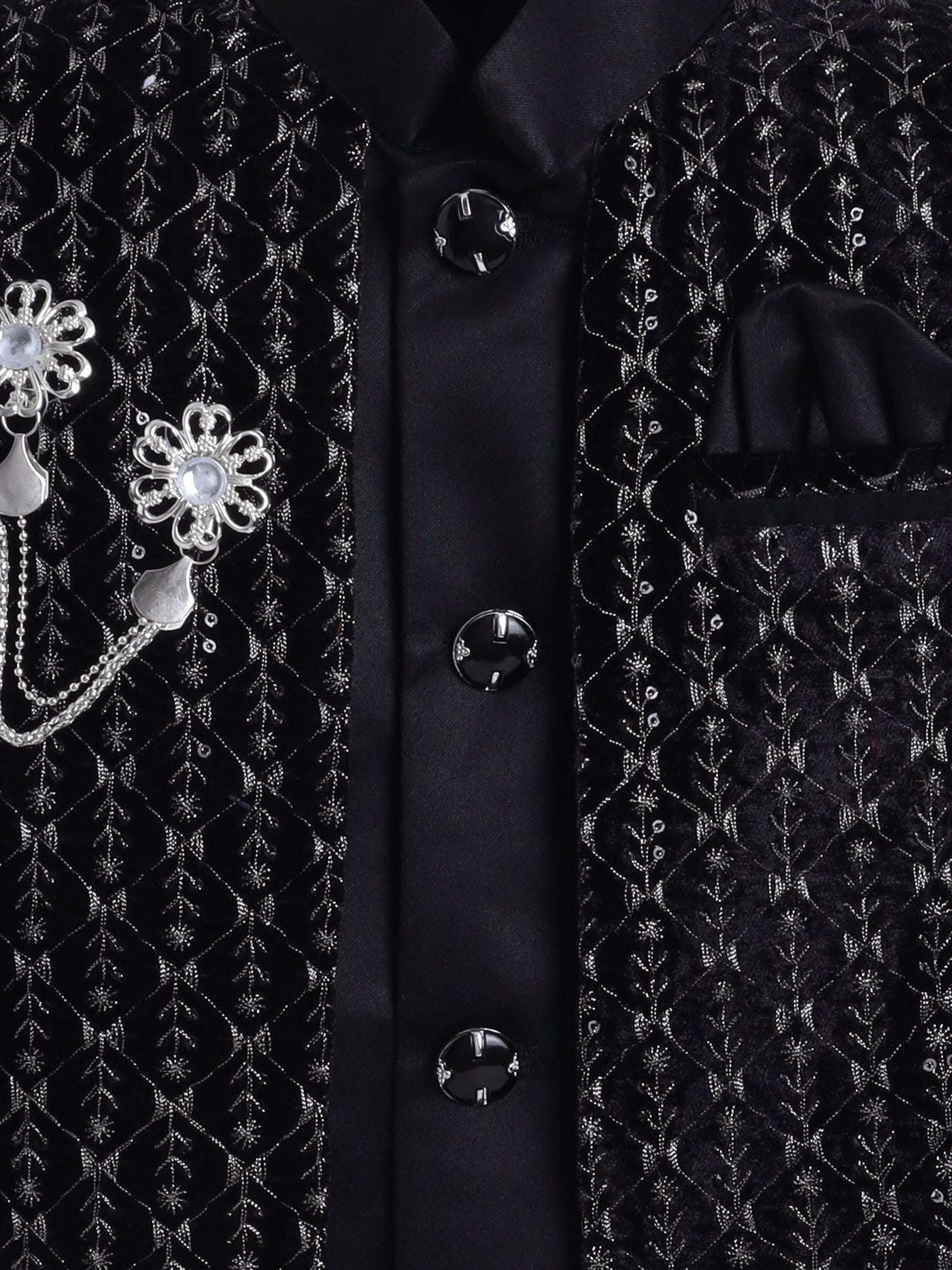 Boys Sequins Embellished Leaf Motifs Sherwani Set