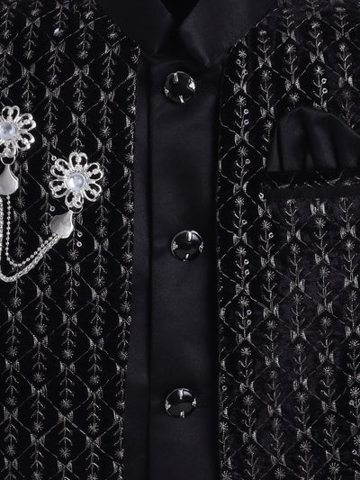 Boys Sequins Embellished Leaf Motifs Sherwani Set