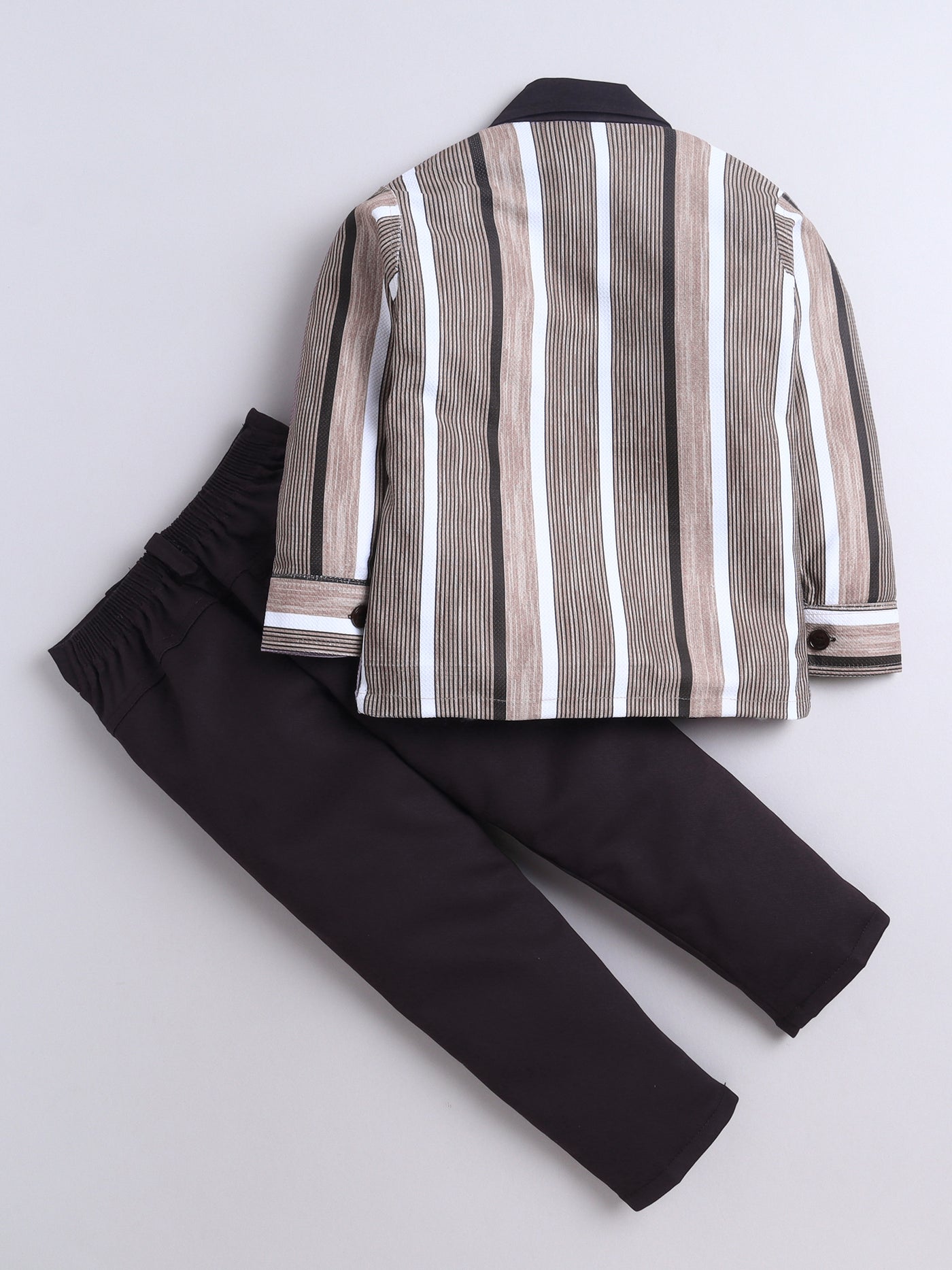 Boys Striped Shirt & Trouser Set With Printed T-shirt
