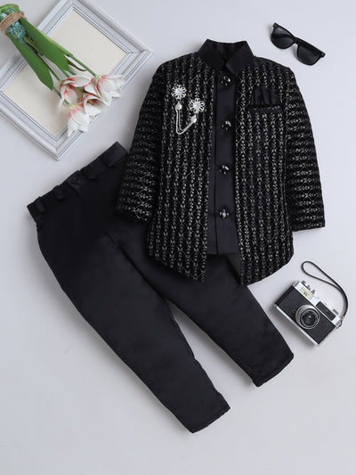 Boys Sequins Embellished Leaf Motifs Sherwani Set
