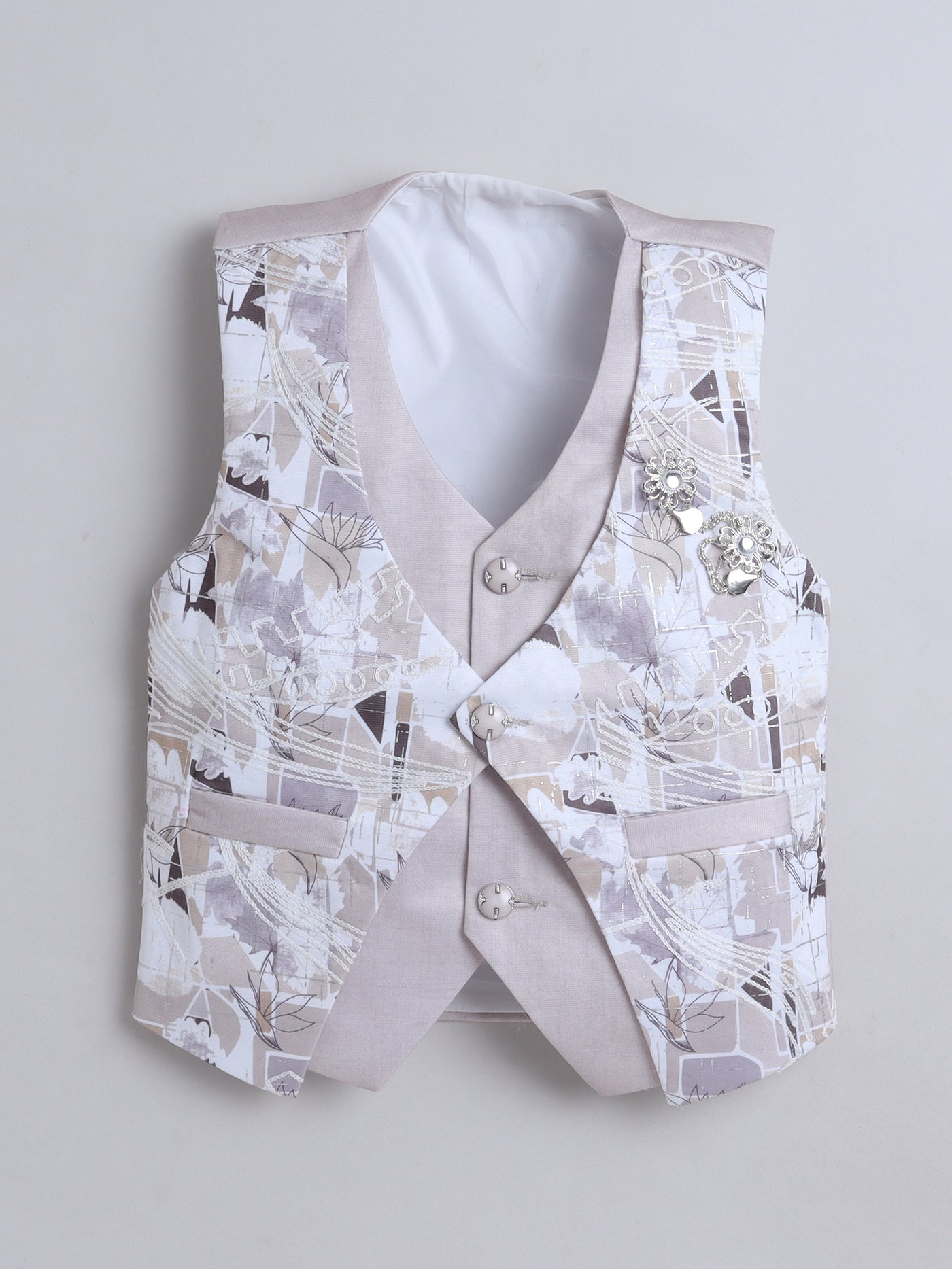 Boys Abstract Print With Embroidery 4 Piece Suit Set