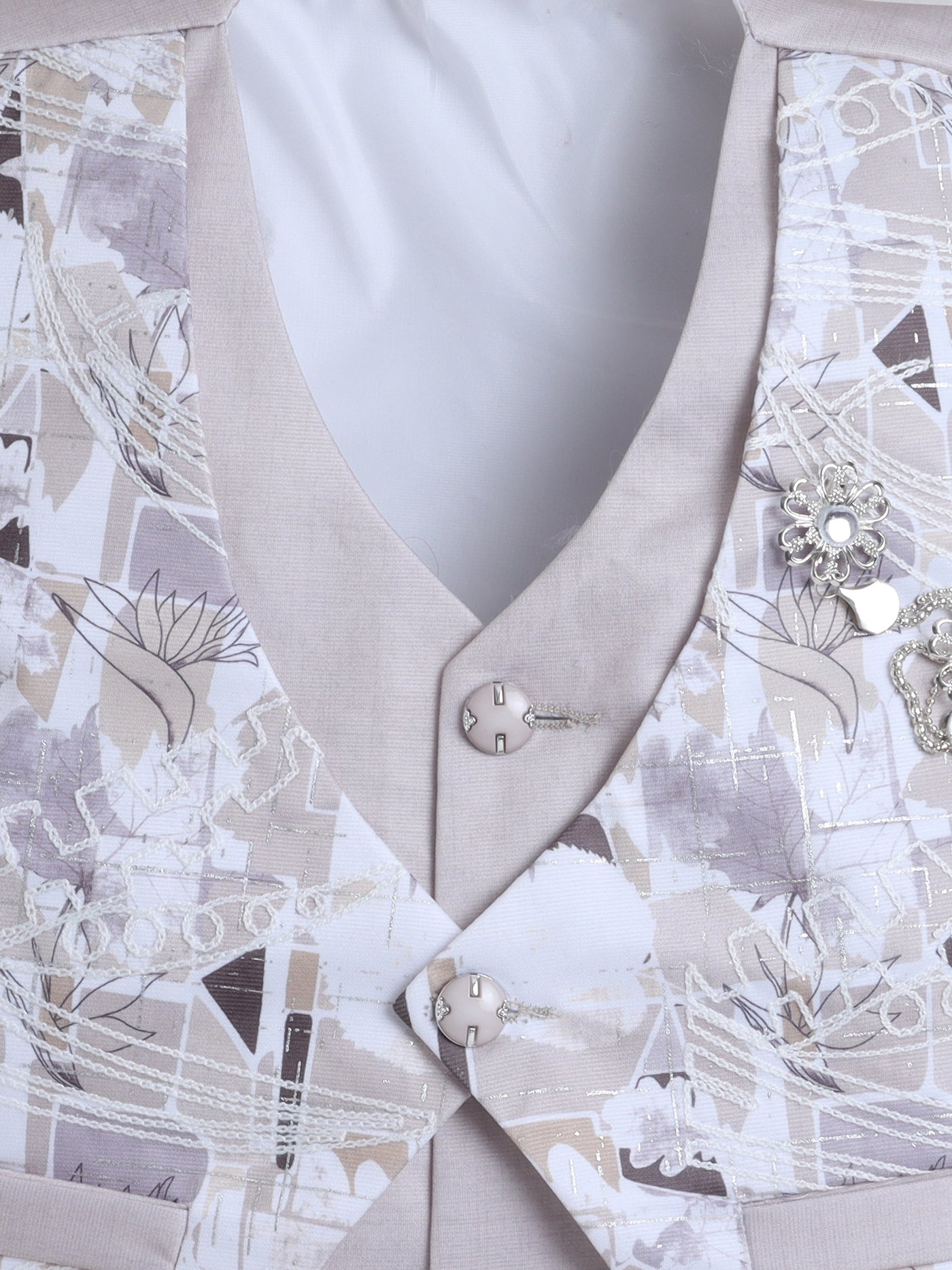 Boys Abstract Print With Embroidery 4 Piece Suit Set