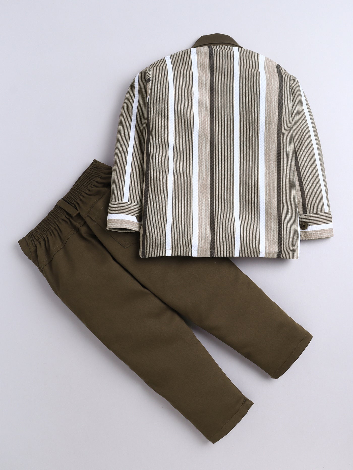 Boys Striped Shirt & Trouser Set With Printed T-shirt