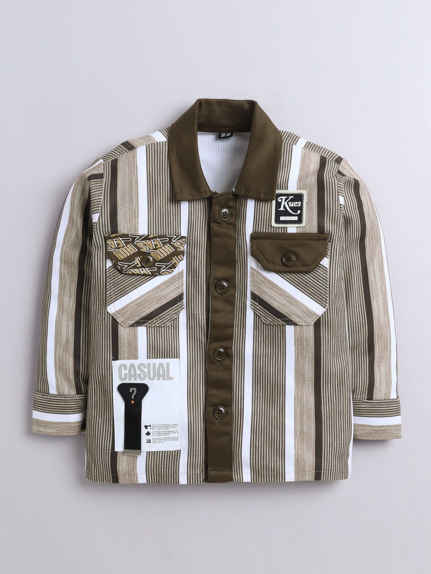 Boys Striped Shirt & Trouser Set With Printed T-shirt