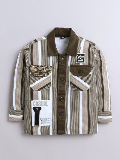 Boys Striped Shirt & Trouser Set With Printed T-shirt