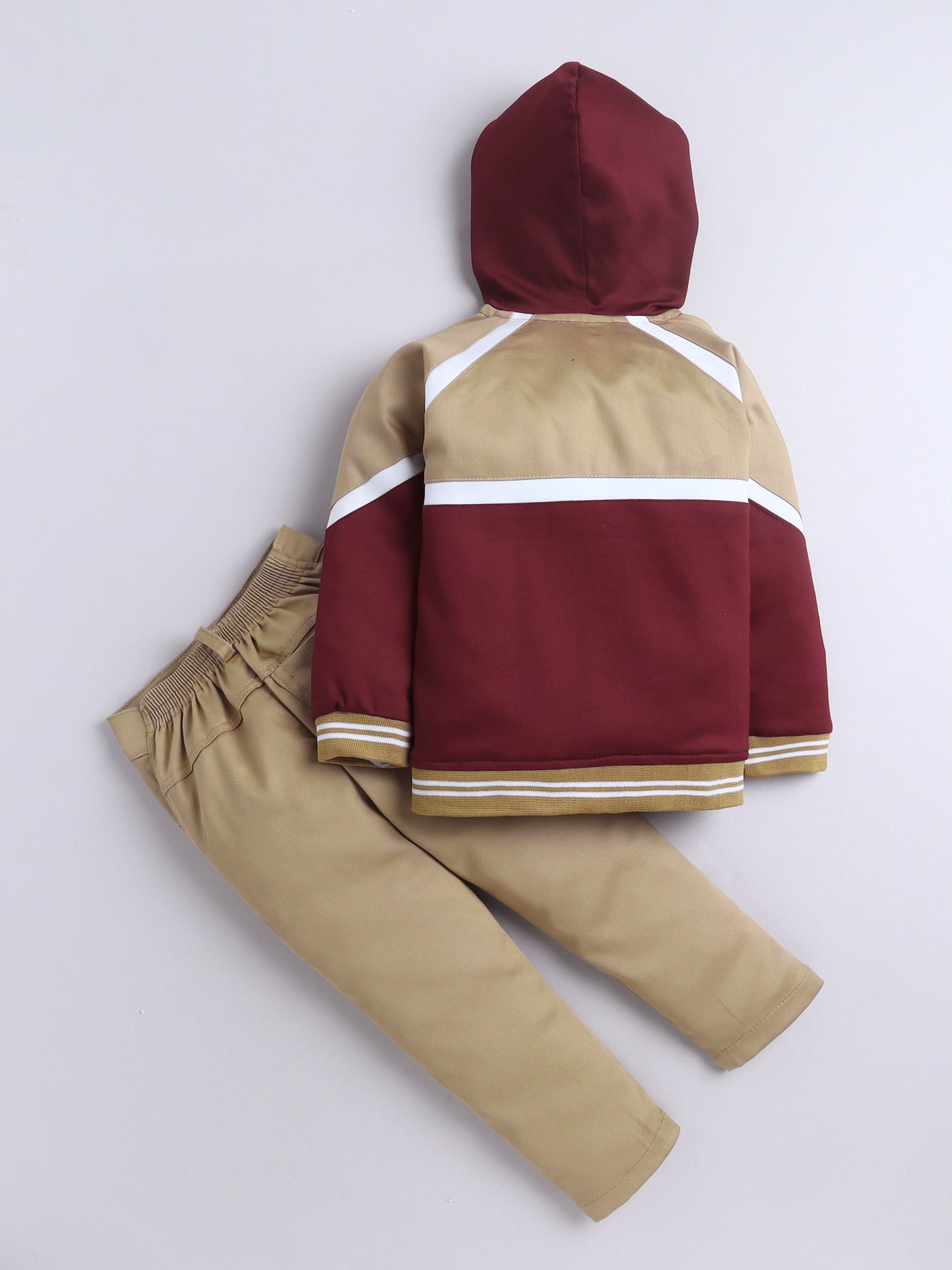 Boys Color-block Hooded Jacket & Trouser Set With Printed T-shirt