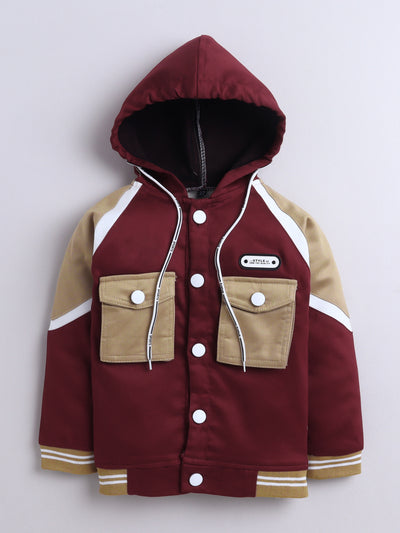 Boys Color-block Hooded Jacket & Trouser Set With Printed T-shirt