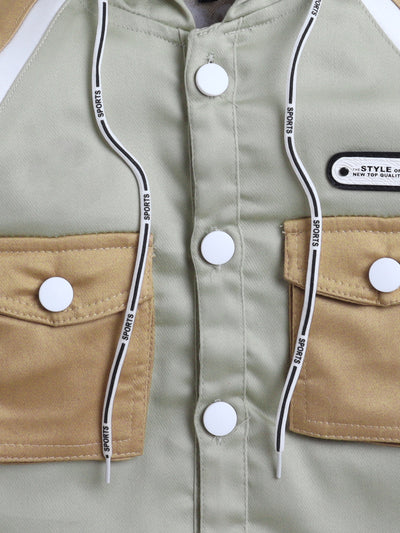 Boys Color-block Hooded Jacket & Trouser Set With Printed T-shirt