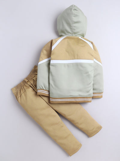 Boys Color-block Hooded Jacket & Trouser Set With Printed T-shirt