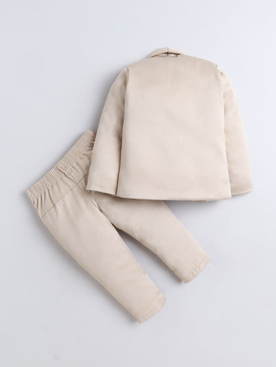 Boys Jacquard Leaf Motifs 3 Piece Suit Set With Bow