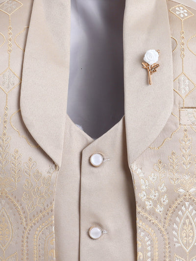 Boys Jacquard Leaf Motifs 3 Piece Suit Set With Bow