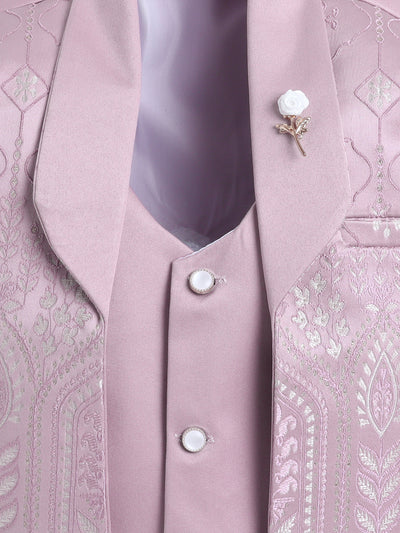 Boys Jacquard Leaf Motifs 3 Piece Suit Set With Bow