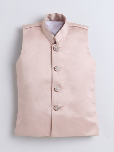 Boys Sequined Embroidered Sherwani & Trouser Set With Shrug