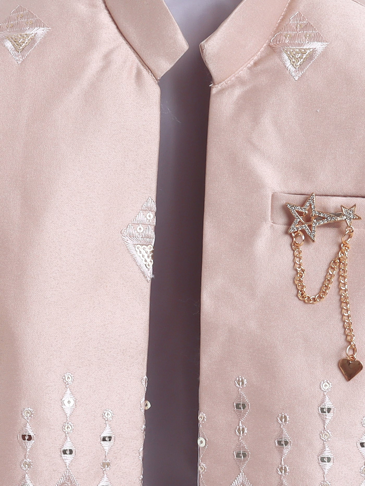 Boys Sequined Embroidered Sherwani & Trouser Set With Shrug