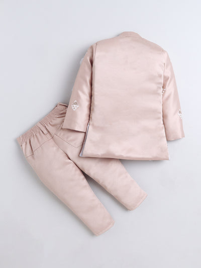 Boys Sequined Embroidered Sherwani & Trouser Set With Shrug