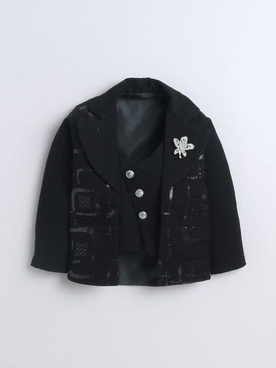 Boys Sequins Embellished 3 Piece Suit Set With Bow