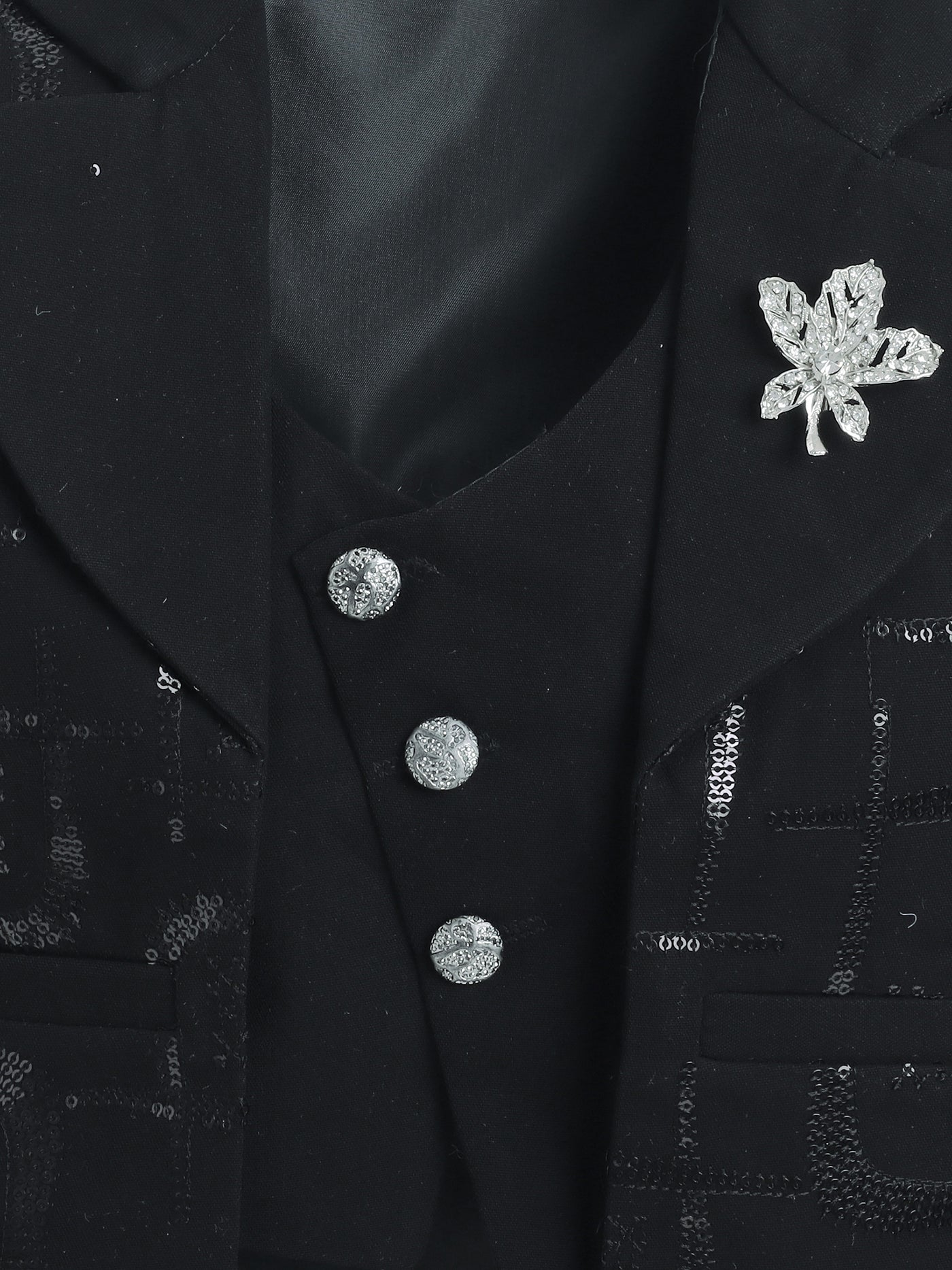 Boys Sequins Embellished 3 Piece Suit Set With Bow