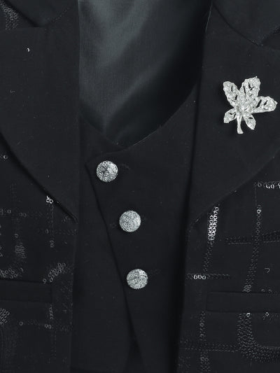 Boys Sequins Embellished 3 Piece Suit Set With Bow