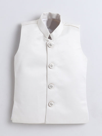 Boys Sequined Embroidered Sherwani & Trouser Set With Shrug