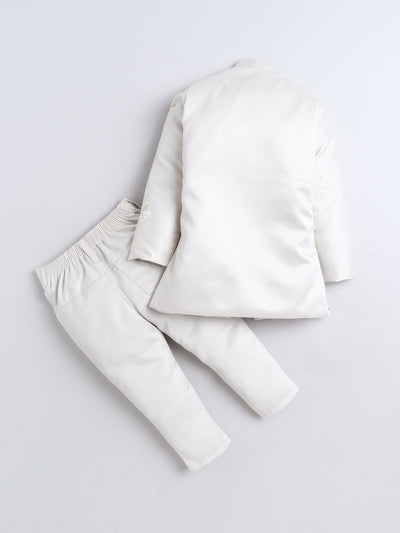 Boys Sequined Embroidered Sherwani & Trouser Set With Shrug