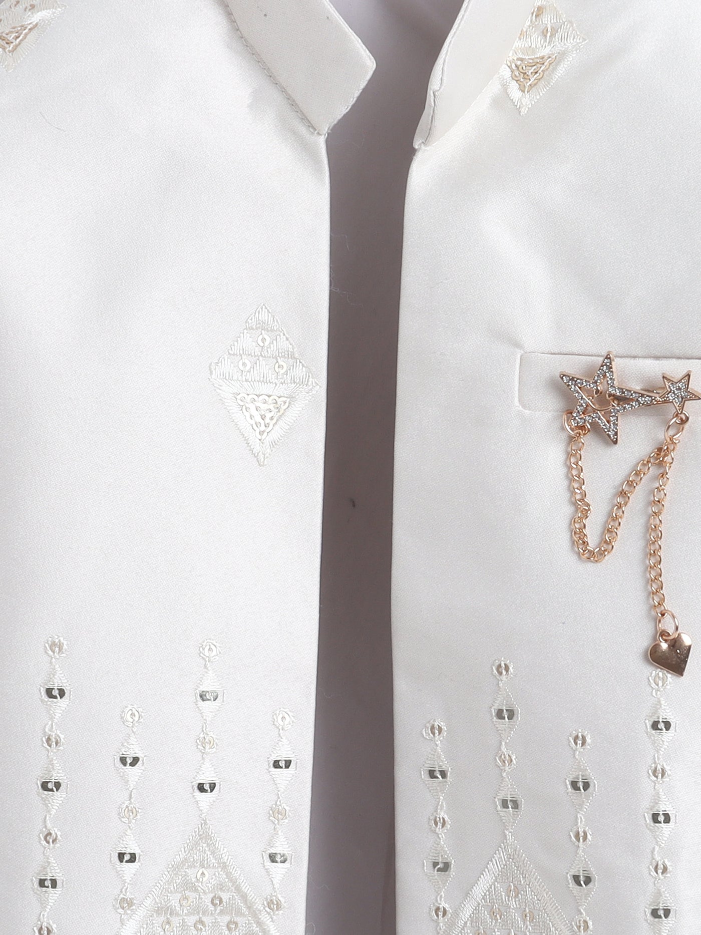 Boys Sequined Embroidered Sherwani & Trouser Set With Shrug