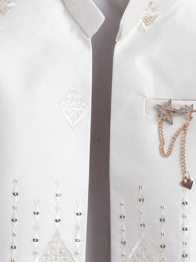 Boys Sequined Embroidered Sherwani & Trouser Set With Shrug