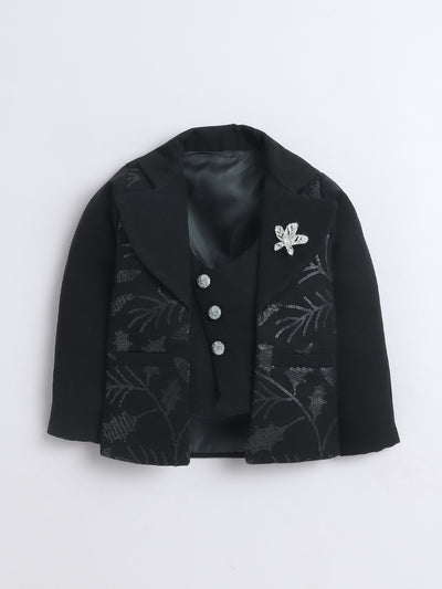 Boys Sequins Embellished 3 Piece Suit Set With Bow