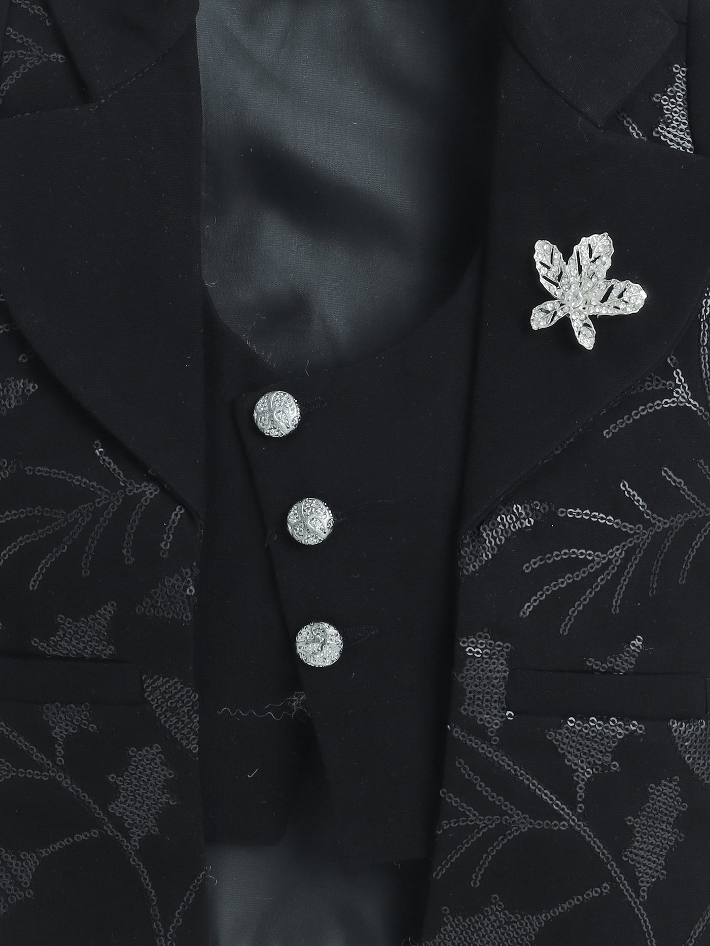 Boys Sequins Embellished 3 Piece Suit Set With Bow