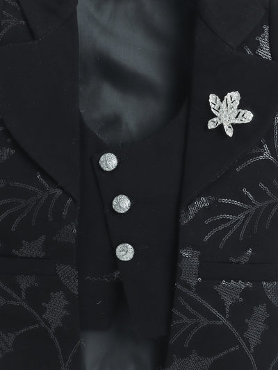 Boys Sequins Embellished 3 Piece Suit Set With Bow