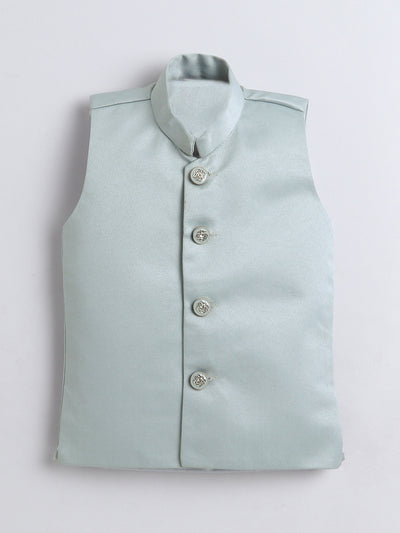 Boys Sequined Embroidered Sherwani & Trouser Set With Shrug